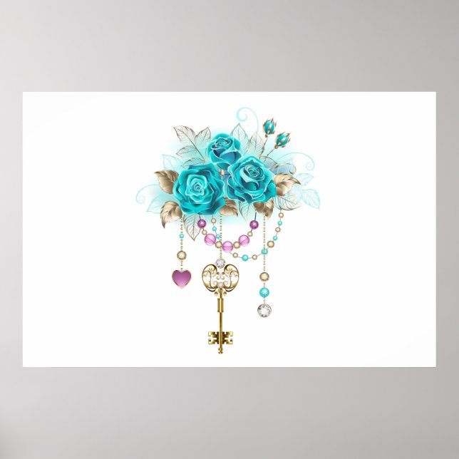 Turquoise Roses with Keys Poster (Front)