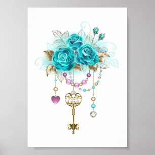Turquoise Roses with Keys Poster