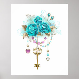 Turquoise Roses with Keys Poster