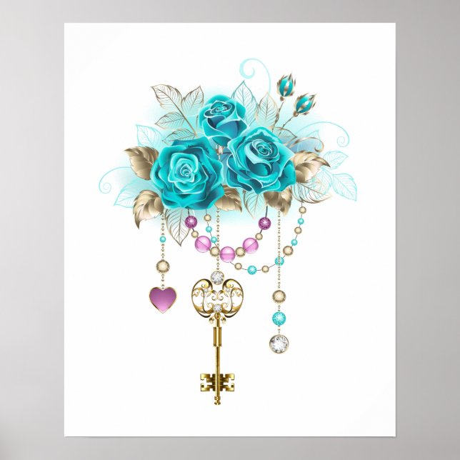 Turquoise Roses with Keys Poster (Front)