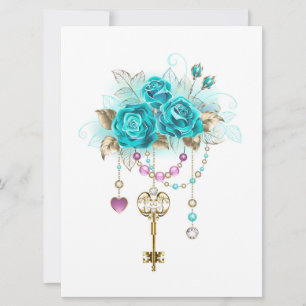 Turquoise Roses with Keys Save The Date