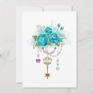 Turquoise Roses with Keys Save The Date