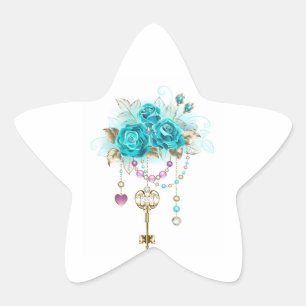 Turquoise Roses with Keys Star Sticker