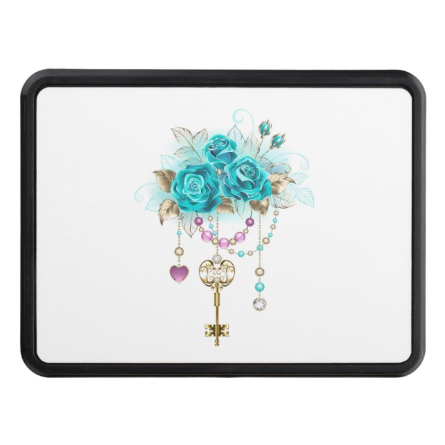 Turquoise Roses with Keys Trailer Hitch Cover (Front)