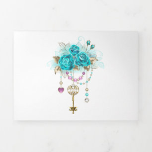 Turquoise Roses with Keys Tri-Fold Programme