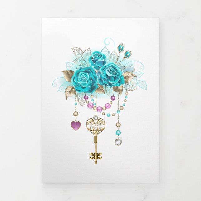 Turquoise Roses with Keys Tri-Fold Programme (Cover)