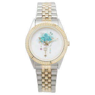 Turquoise Roses with Keys Watch