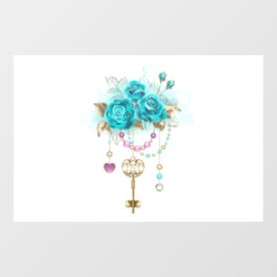 Turquoise Roses with Keys Window Cling