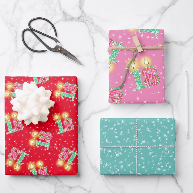 Turquoise, rouge, rose 18e anniversaire papier env (Recto)