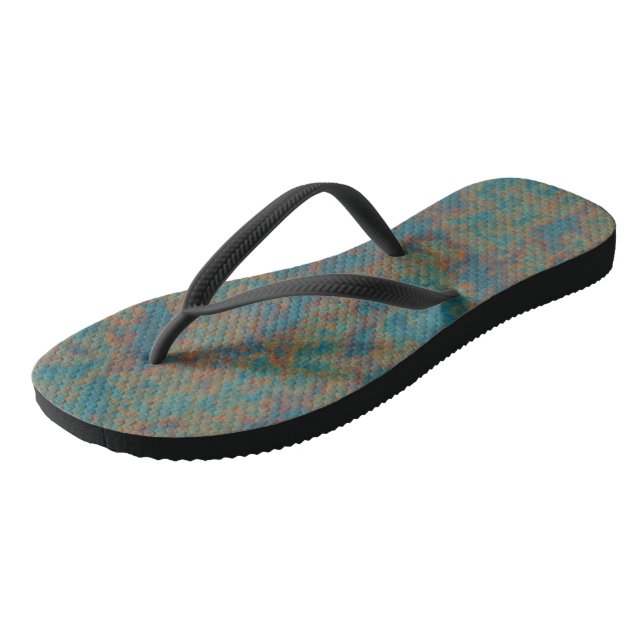Turquoise Rust Abstract Flip Flops (Angled)