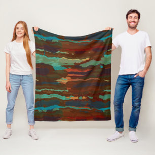Turquoise, Rust and Blue Abstract Fleece Blanket