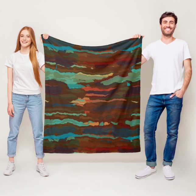 Turquoise, Rust and Blue Abstract Fleece Blanket (In Situ)