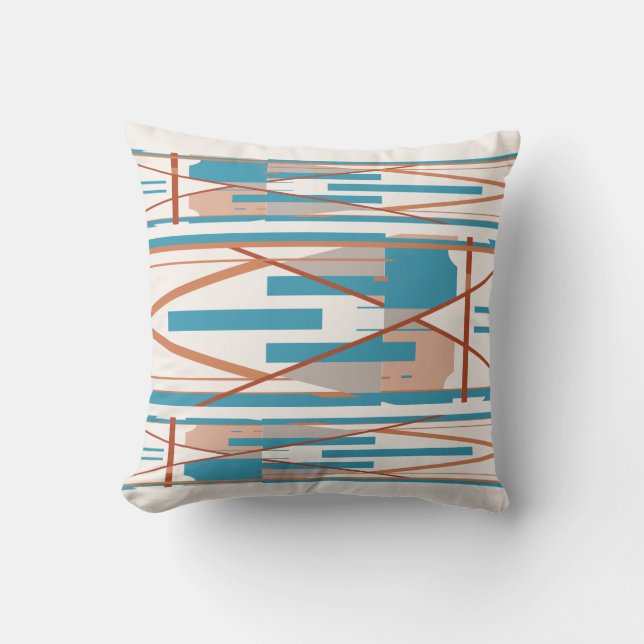 Turquoise Rust Coral Grey Mediterranean-like Motif Throw Pillow (Front)