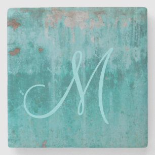 Turquoise Rust   Monogram Stone Coaster