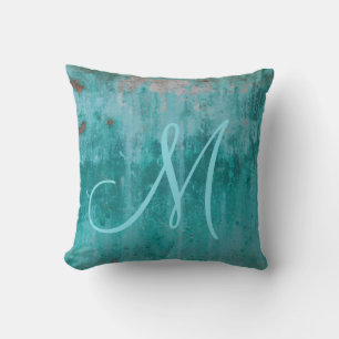 Turquoise Rust Monogram Throw Pillow