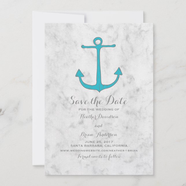 Turquoise Rustic Anchor Save the Date Invite (Front)