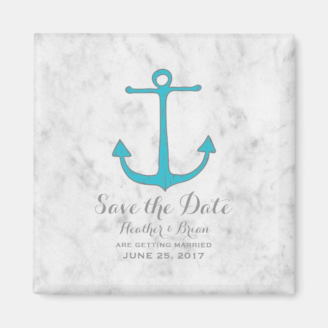 Turquoise Rustic Anchor Save the Date Magnet (Front)