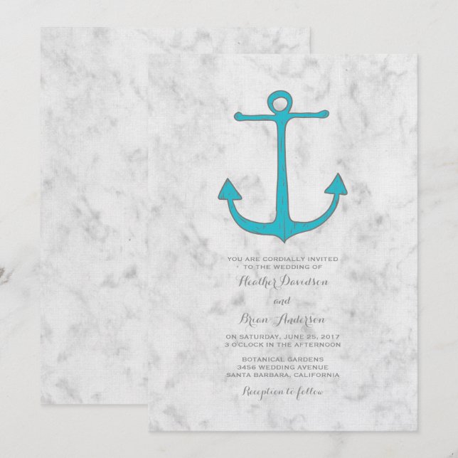 Turquoise Rustic Anchor Wedding Invite (Front/Back)