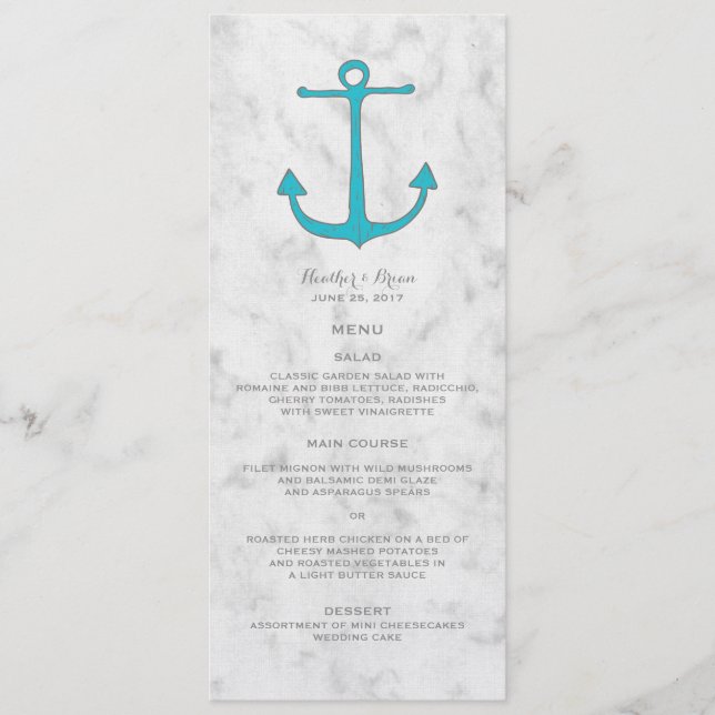 Turquoise Rustic Anchor Wedding Menu (Front)