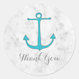 Turquoise Rustic Anchor Wedding Thank You Classic Round Sticker