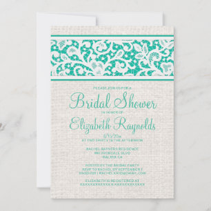 Turquoise Rustic Burlap Linen Bridal Shower Invite