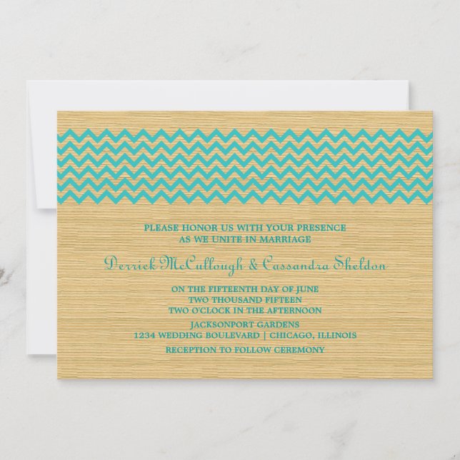Turquoise Rustic Chevron Wedding Invitation (Devant)