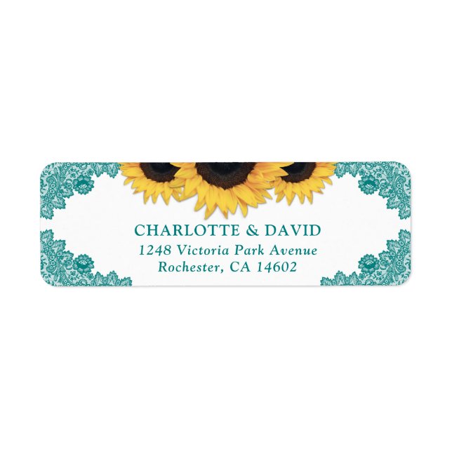 Turquoise Rustic Chic Sunflower Adresse de retour (Devant)