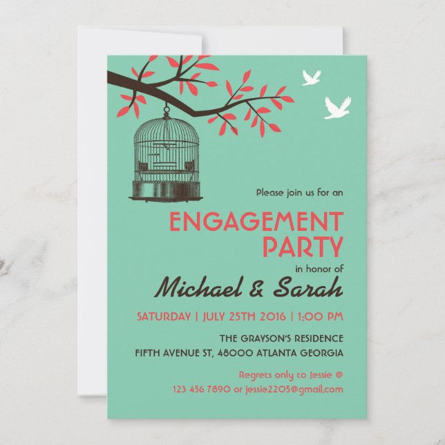 Turquoise Rustic Engagement Party Invitation Oisea (Devant)