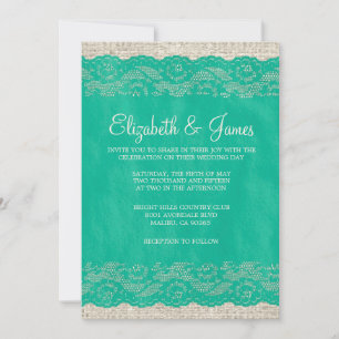Turquoise Rustic Lace Wedding Invitations