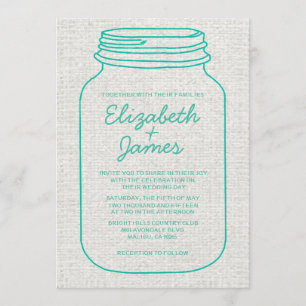 Turquoise Rustic Mason Jar Wedding Invitations
