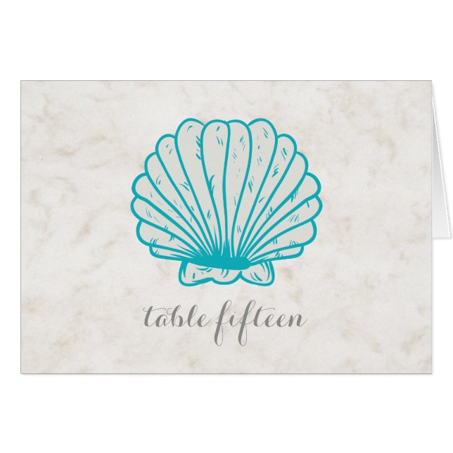 Turquoise Rustic Seashell Mariage Numéro de table (Devant horizontal)
