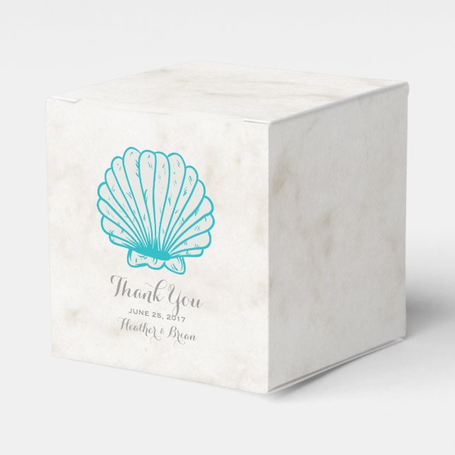 Turquoise Rustic Seashell Wedding Favor Box (Front Side)