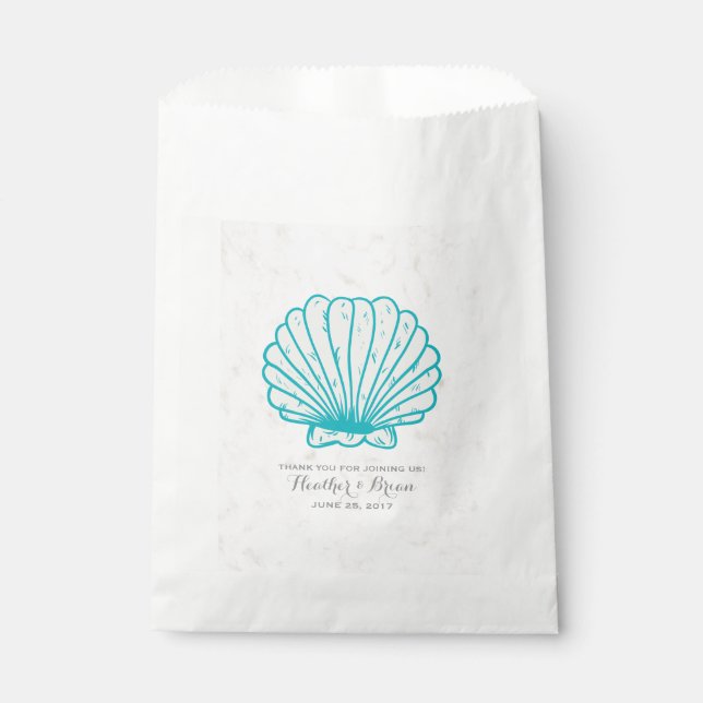 Turquoise Rustic Seashell Wedding Favour Bag (Front)