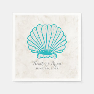 Turquoise Rustic Seashell Wedding Napkin
