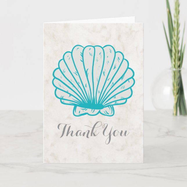 Turquoise Rustic Seashell Wedding Thank You (Front)