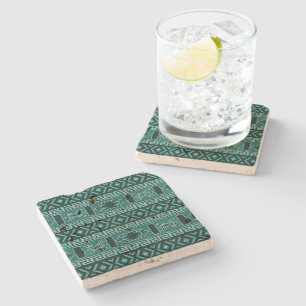 Turquoise Rustic Southwest Aztec Pattern Stone Coaster