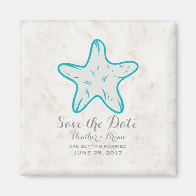 Turquoise Rustic Starfish Save the Date Magnet (Front)