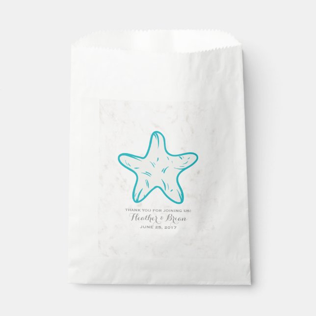 Turquoise Rustic Starfish Wedding Favour Bag (Front)