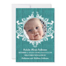 Turquoise Rustic Swirls Baby Faire-part