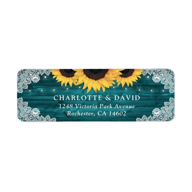 Turquoise Rustic Wood Sunflower Adresse de retour (Devant)