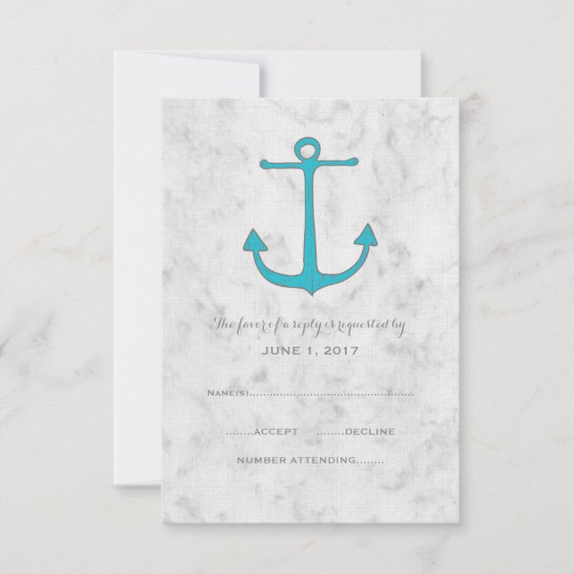 Turquoise Rustique Ancre mariage carte RSVP (Devant)