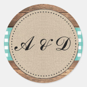 Turquoise Rustique Burlap Bois Mariage Stickers Ét