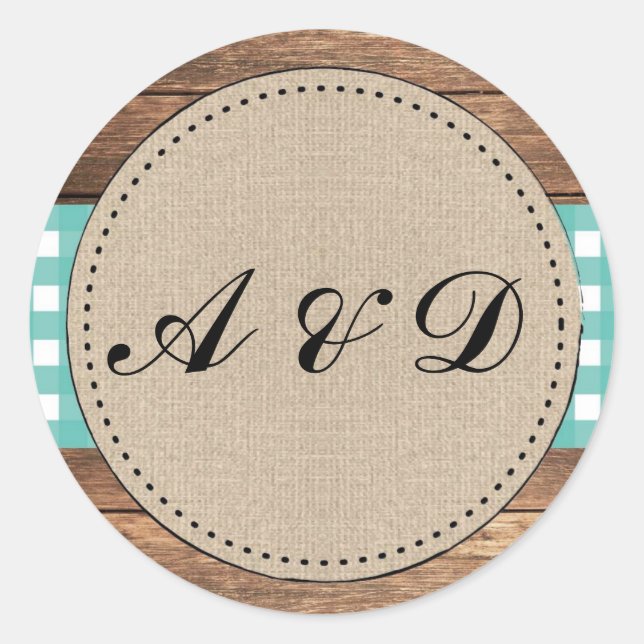 Turquoise Rustique Burlap Bois Mariage Stickers Ét (Devant)