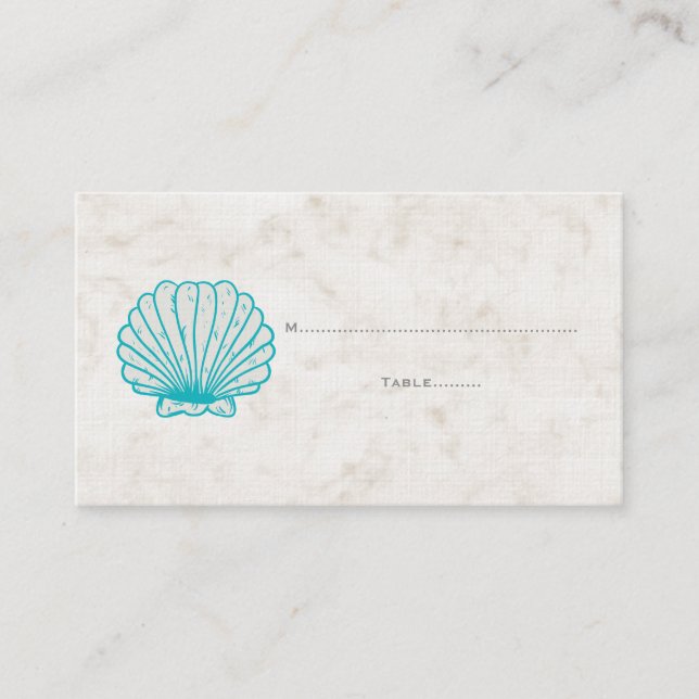 Turquoise Rustique Coquillage Mariage Cartes de Pl (Devant)