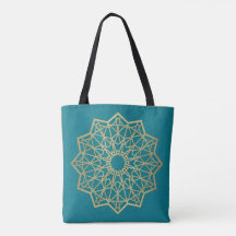 Turquoise Sacred Geometry Tote Bag