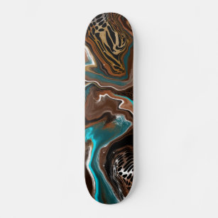 Turquoise Safari Digital Fluid Art Skateboard
