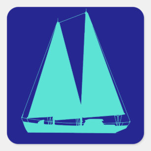 Turquoise Sailboat On Navy Blue Square Sticker