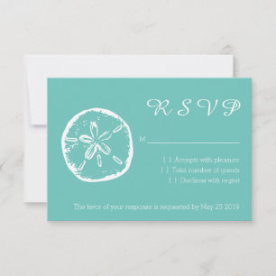 Turquoise sand dollar RSVP beach wedding cards