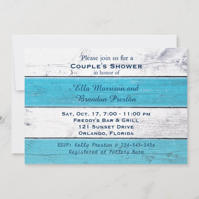 Turquoise Sandy Toes Salty Kisses Couple's Shower Invitation (Back)