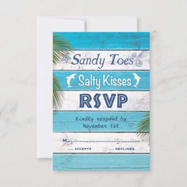 Turquoise Sandy Toes Salty Kisses RSVP (Front)